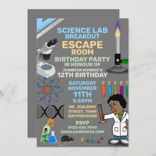 Science Lab Theme Escape Room, Birthday Party Kaart