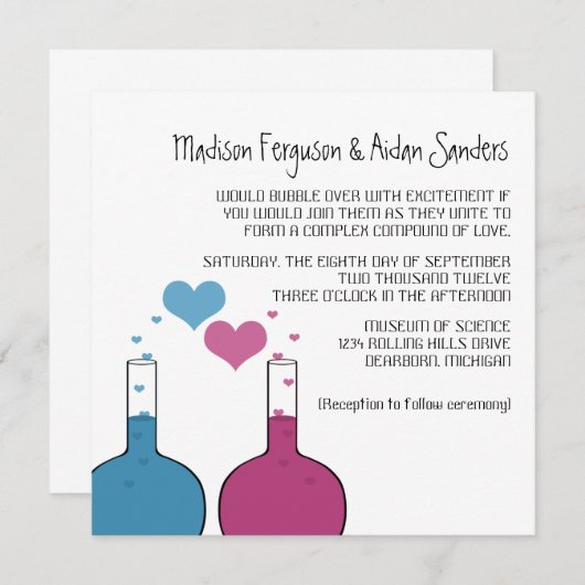 Science of Love Wedding Invite Kaart (Voorkant / Achterkant)