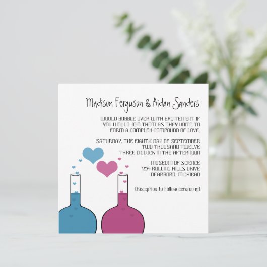 Science of Love Wedding Invite Kaart (Staand voorkant)
