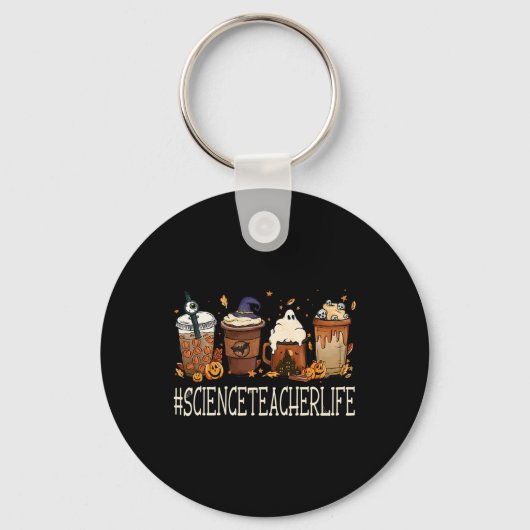 Science Teacher Horror Herfst Coffee Halloween Pum Sleutelhanger (Voorkant)