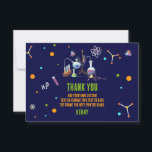 Science Theme bedankkaart<br><div class="desc">Druk uw dankbaarheid uit met onze levendige wetenschapsthemed bedankkaart! Met een boeiend chemie set ontwerp tegen een diepe marine achtergrond, is deze kaart een perfecte mix van intellect en esthetiek. De neon kleuren voegen een pop van opwinding toe, waardoor uw waardering echt opvalt.</div>
