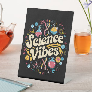 Science Vibes Groovy Eerste Dag Terug naar School Reclamebord Met Voetstuk