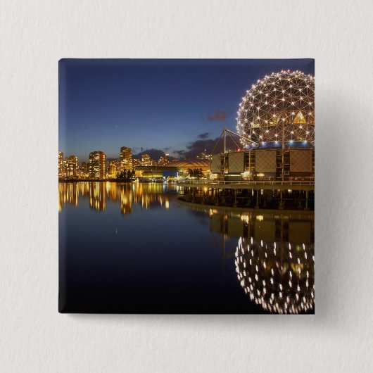 Science World en CBD weerspiegeld in False Creek, Vierkante Button 5,1 Cm (Voorkant)