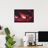 Sciencefiction-alien uit het verleden op rode plan poster (Thuiskantoor)