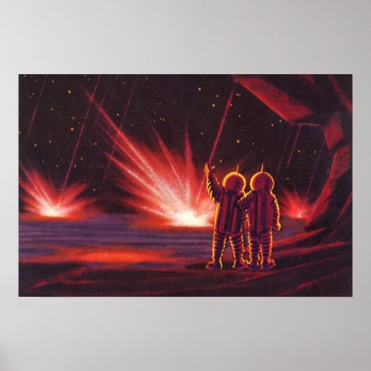 Sciencefiction-alien uit het verleden op rode plan poster (Voorkant)