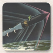 sciencefiction astronaut Riding Rocket Bier Onderzetter (Voorkant)