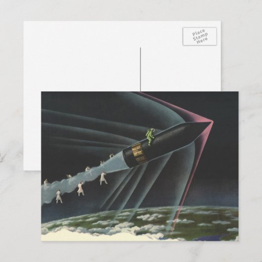  sciencefiction astronaut Riding Rocket Briefkaart (Voorkant / Achterkant)