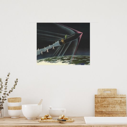  sciencefiction astronaut Riding Rocket Poster (Keuken)