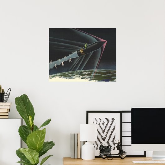  sciencefiction astronaut Riding Rocket Poster (Thuiskantoor)