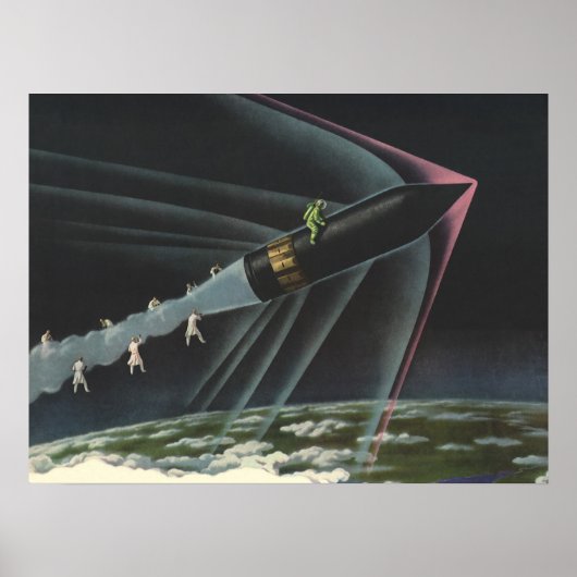 sciencefiction astronaut Riding Rocket Poster (Voorkant)