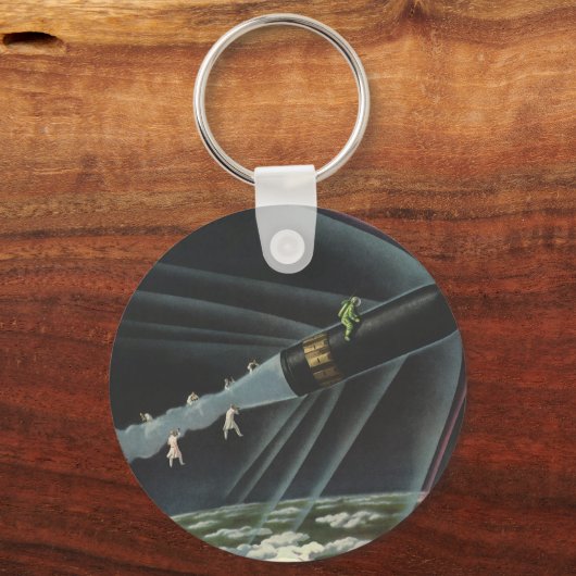 sciencefiction astronaut Riding Rocket Sleutelhanger (Voorkant)