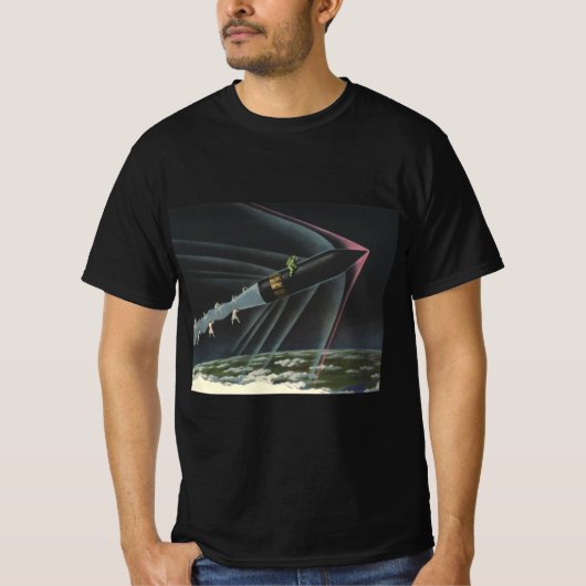 sciencefiction astronaut Riding Rocket T-shirt (Voorkant)