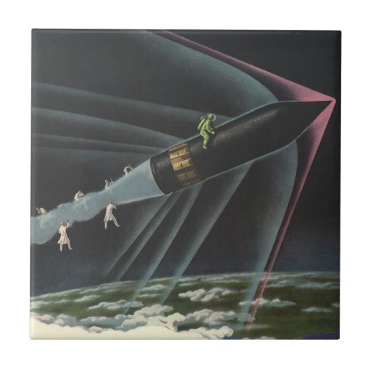  sciencefiction astronaut Riding Rocket Tegeltje (Voorkant)