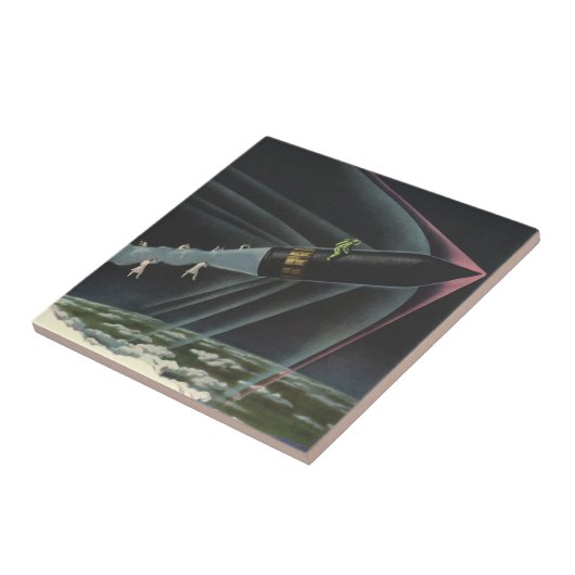 sciencefiction astronaut Riding Rocket Tegeltje (Zijkant)