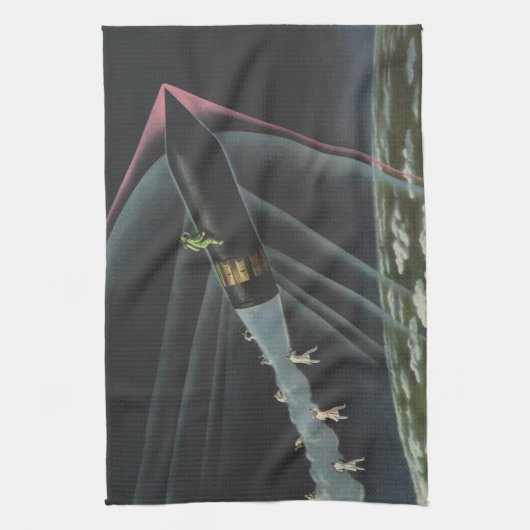 sciencefiction astronaut Riding Rocket Theedoek (Verticaal)