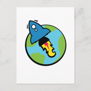Sciencefiction-cartoon Raket En Planeet Briefkaart