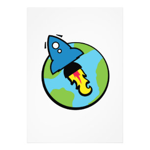 Sciencefiction-cartoon Raket En Planeet Foto Afdruk