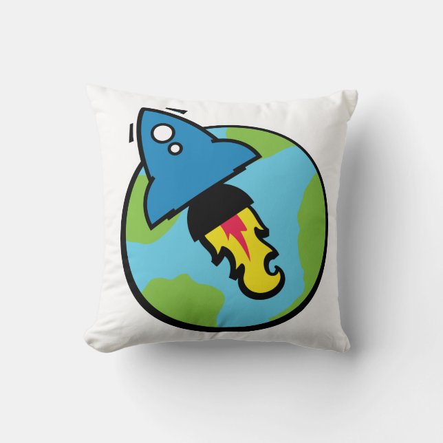 Sciencefiction-cartoon Raket en Planeet Kussen (Voorkant)