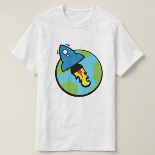 Sciencefiction-cartoon Raket en Planeet T-shirt