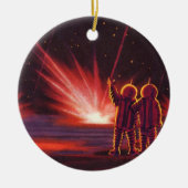 Sciencefiction over explosie op rode planeet in vi keramisch ornament (Voorkant)
