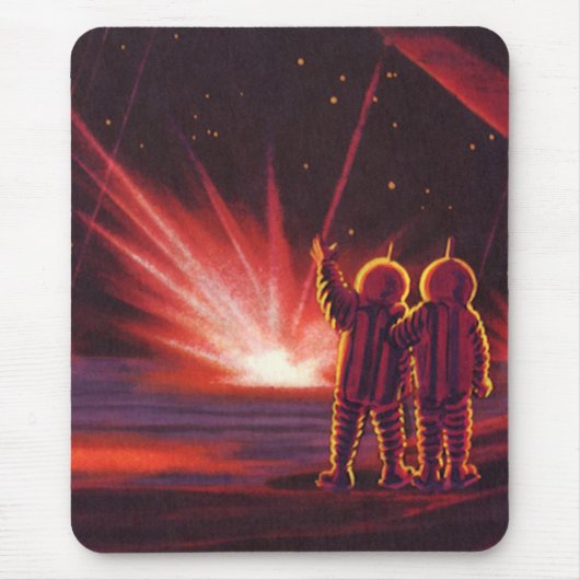 Sciencefiction over explosie op rode planeet in vi muismat (Voorkant)