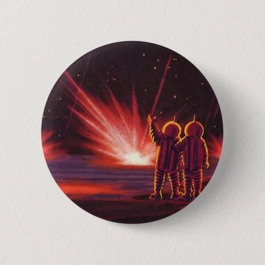 Sciencefiction over explosie op rode planeet in vi ronde button 5,7 cm (Voorkant)