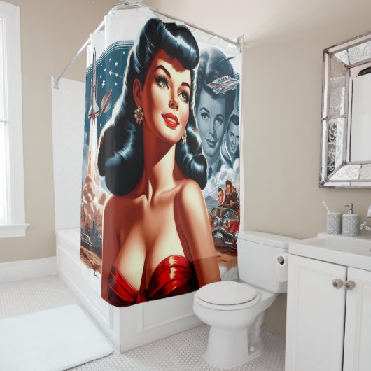  sciencefiction pin-up douchegordijn (In situ)