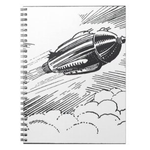 Sciencefiction-ruimteschip met raket in de wolken notitieboek
