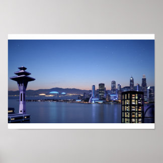 Sciencefiction stadsachtergrond poster