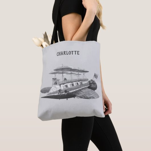 Sciencefiction-stoomtijdperk luchtschip Eclipse ui Tote Bag (Dichtbij)