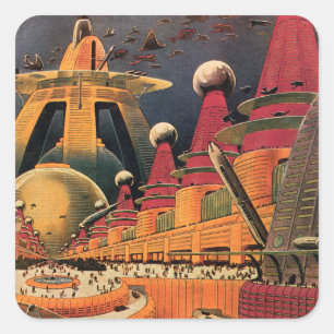 Sciencefiction uit de oude doos: futuristische sta vierkante sticker