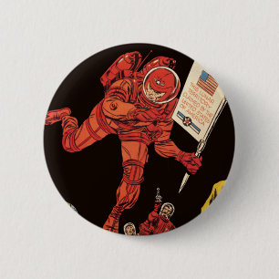 Sciencefiction uit het verleden, astronauten lande ronde button 5,7 cm