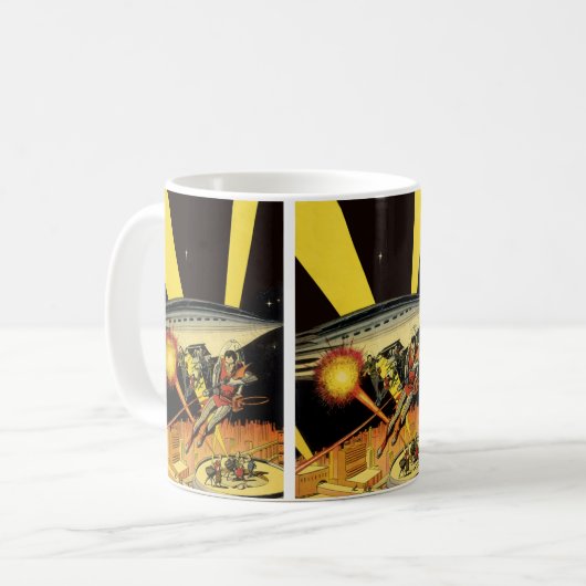 Sciencefiction uit het verleden, buitenaardse weze koffiemok (Voorkant links)