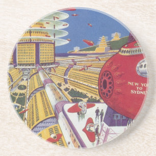 Sciencefiction uit het verleden, futuristisch New  Zandsteen Onderzetter