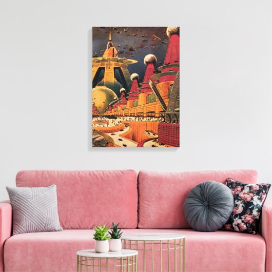 Sciencefiction uit het verleden: futuristische sta canvas afdruk (Insitu (Woonkamer))