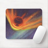 Sciencefiction uit het verleden, gloeiende raket i muismat (Met muis)