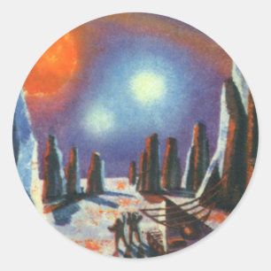 Sciencefiction uit het verleden met buitenaardse w ronde sticker