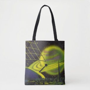 Sciencefiction uit het verleden - neon groene plan tote bag