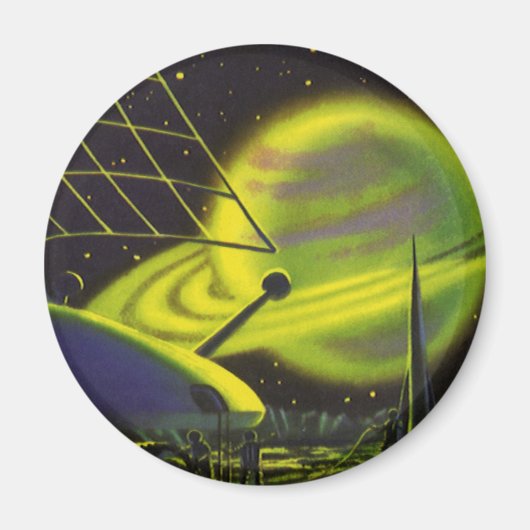 Sciencefiction uit het verleden Neon groene planee Magneet (Voorkant)