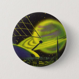 Sciencefiction uit het verleden Neon groene planee Ronde Button 5,7 Cm