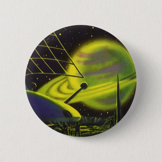 Sciencefiction uit het verleden Neon groene planee Ronde Button 5,7 Cm (Voorkant)