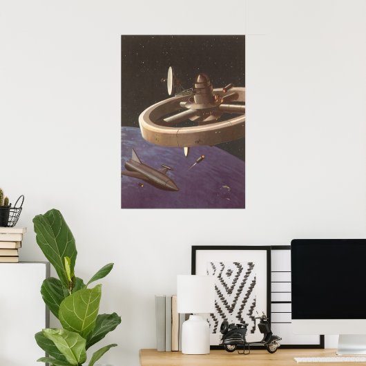 Sciencefiction uit het verleden, ruimtestation met poster (Thuiskantoor)