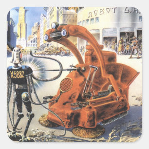 Sciencefiction uit vroeger tijden: futuristische s vierkante sticker