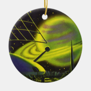 Sciencefiction uit vroeger tijden Neon groene plan Keramisch Ornament