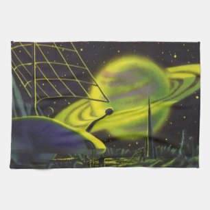 Sciencefiction uit vroeger tijden Neon groene plan Theedoek