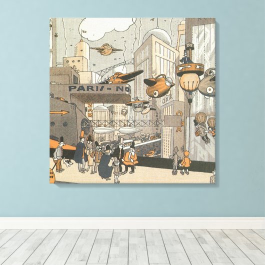 Sciencefiction uit vroeger tijden, Stedelijk Paris Canvas Afdruk (Insitu (Houten vloer))