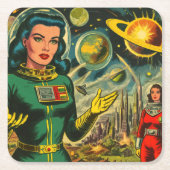 sciencefiction vrouw stripverhalen kartonnen onderzetters (Voorkant)