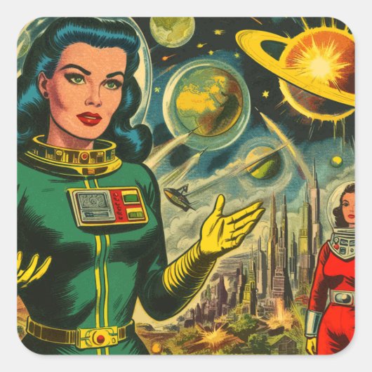  sciencefiction vrouw stripverhalen vierkante sticker (Voorkant)