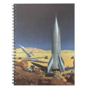 Sciencefiction-woestijnplaneet met raketten uit he notitieboek