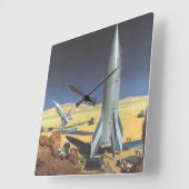 Sciencefiction-woestijnplaneet met raketten uit he vierkante klok (Hoek)